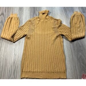 Vintage Arden B Knit Turtleneck Sweater Gold Puff Sleeve Cutout Sweater y2k S‎ ?
